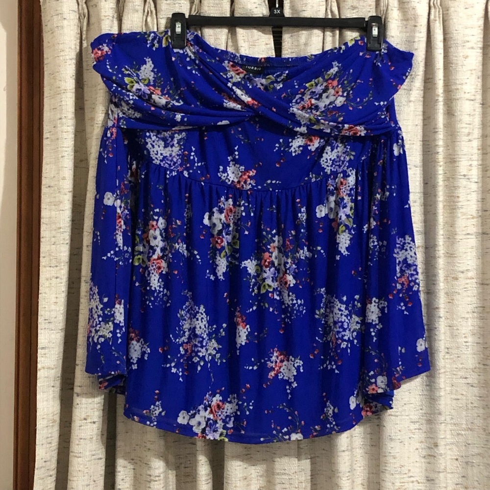 Torrid Mesh Strapless Twisted Babydoll Tunic Top